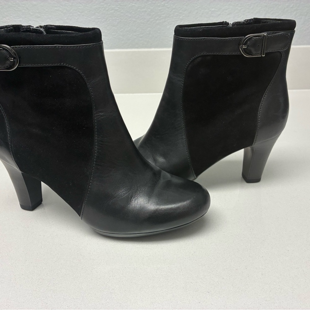 Clarks Black Ankle Booties with Buckle Detail